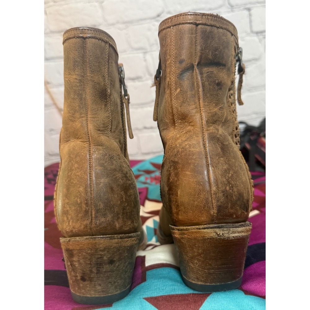 Lane Boots Women Brown Distressed Leather Woven Western Ankle Booties Size 5.5 - Picture 6 of 9